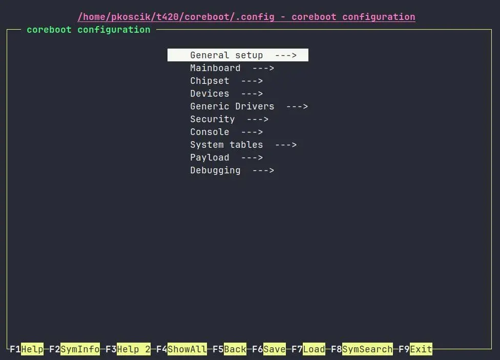 Coreboot configuration interface